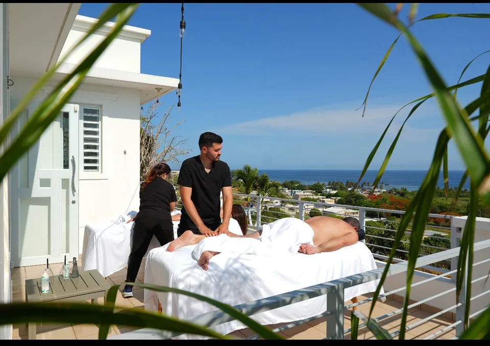 Couples massage service on a terrace